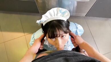 Fucking my hot japanese maid deep throat cum in mouth