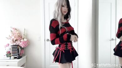 Goth E-Girl Strips Down To Her Slutty Red Thong
