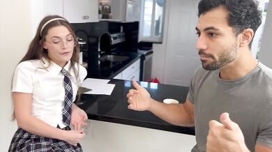 Little step sis rubbed raw and creampied on the table Juniper Ren big dick massage