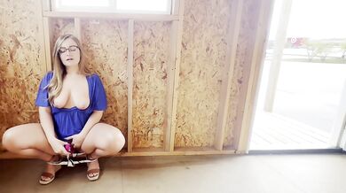Blonde MILF with big tits and glasses gets caught public exhibitionist masturbating with dirty talk