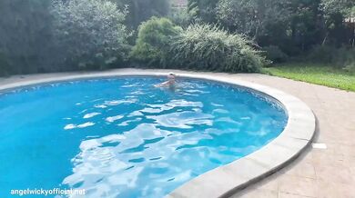 Angel Wicky fucked my teen stepson raw in the pool till he busted