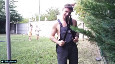Gardener ruins daddy's girl with rough anal and cum on face