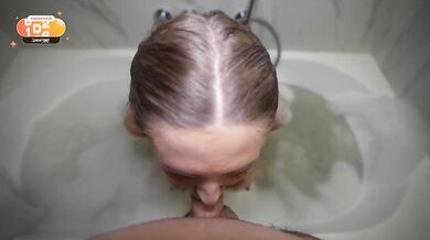 Foamy bathroom fuck destroyed her face with deep throat cum slop