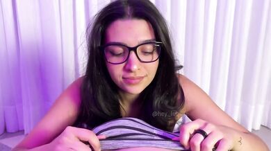 Glasses brunette deepthroats him till his cum drips from her mouth POV