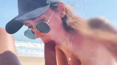 POV destroyed by beauty's sloppy wet blowjob on nude beach