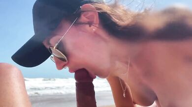 POV destroyed by beauty's sloppy wet blowjob on nude beach