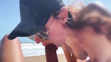 POV destroyed by beauty's sloppy wet blowjob on nude beach