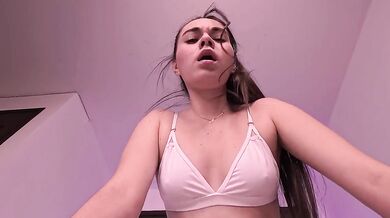 Puffed nipples moaning riding tiny tits on camera alone