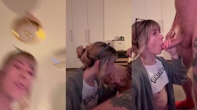 Cuck-Ception UK girl deep throats to huge facial on camera