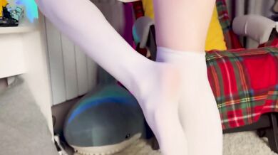4K POV feet jerk destroy small tits girl pounded my cock with stockings