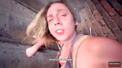 Blonde Milf ruined on public stairs with her slutty cunt stuffed by big dick