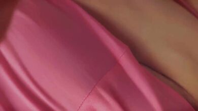 Moaning wife in pink lingerie finger fucks tight pussy to screaming orgasm