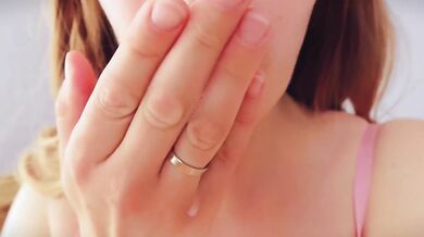 Moaning wife in pink lingerie finger fucks tight pussy to screaming orgasm