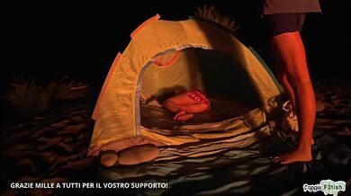 My wife woke up stranger fucking in the tent gagging on my big cock