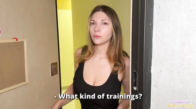Fake coach made a naive girl cum with her tight pussy