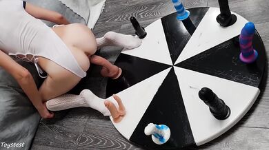 Wheel of dildos wrecked wife's tight ass with BBC and DP orgasm