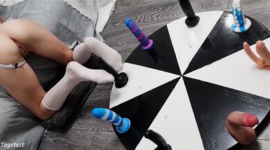 Wheel of dildos wrecked wife's tight ass with BBC and DP orgasm