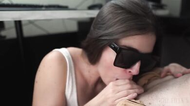 Zoom class blowjob from slutty wife massive cumshot under desk