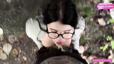 Big cock wrecks nympho glasses slut in rough outdoor sex
