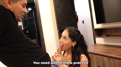 Step sister teaches her how to suck a big dick and learns fast