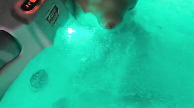 Fucking in the jacuzzi at the public party friends watched while she got a blowjob
