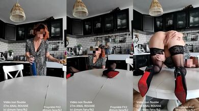 Redhead MILF's tight ass fucked raw by young neighbor on kitchen table