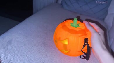 Halloween pumpkin blowjob blonde POV riding dick creampie