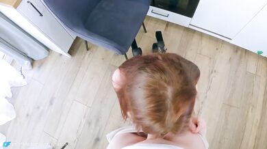 Petite redhead roommate fucked bare pussy on kitchen counter