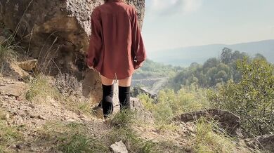 Hiker’s secret fuck toy fantasy riding a monster dildo in the forest