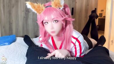 Tamamo no Mae cosplay Leak Raw sucking cock feeding hairy dick