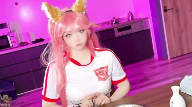 Tamamo no Mae cosplay Leak Raw sucking cock feeding hairy dick