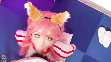 Tamamo no Mae cosplay Leak Raw sucking cock feeding hairy dick