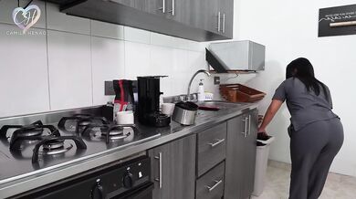 My Boss's maid cleans his cock with my mouth after scrubbing his house