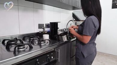 My Boss's maid cleans his cock with my mouth after scrubbing his house