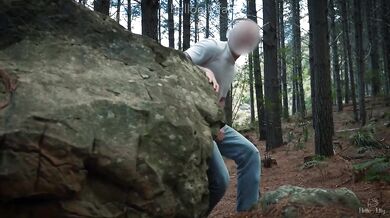 Rough stranger face fuck in the forest public cumshot