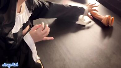 Blasphemous nun defiled on table cum on pussy doggy style
