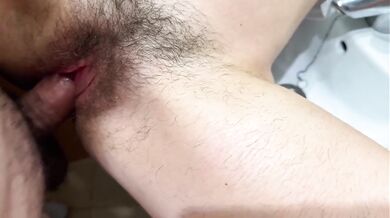 Hairy petite teen creampied raw by stepdad while friends wait