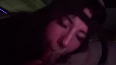 Sucking his head until cum gushes down my throat public BJ with goth cumslut