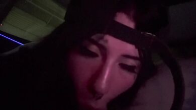 Sucking his head until cum gushes down my throat public BJ with goth cumslut