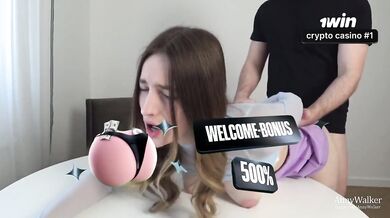 Step sis sucks dick then gets doggystyled in college rough bj