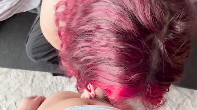 POV creampie redhead whore gets destroyed riding big tits gagging on massive cock