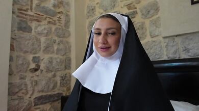 Nun in stockings gets her mouth destroyed by huge cock deepthroat raw bj