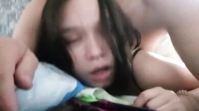 Stepdad demolishes stepdaughter while she fake talks to mom on phone rough hardcore fuck