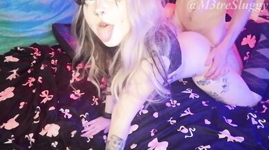Goth clown girl gets fucked hard after date with pierced amateur duo