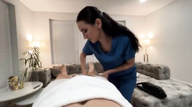 Massage turns into happy ending with hot milf nurse deepthroating cum in her mouth