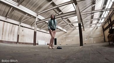 Solo girl squirted in public flashing her tits almost caught