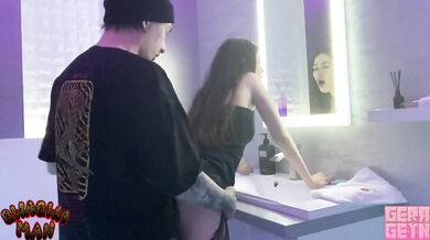 Hard Rough Fuck with Slutty Beauty in Public Restroom big dick creampie