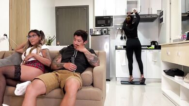 Naughty college girl gets fucked rough by mom's boyfriend on the couch