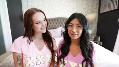 Sorority sluts tag team their advisor busty redheads ride thick cock raw