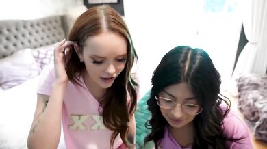 Sorority sluts tag team their advisor busty redheads ride thick cock raw